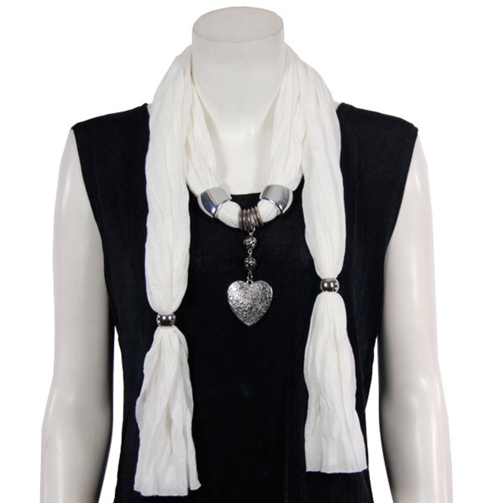 NWOT white jersey Scarf heart pendant neck…